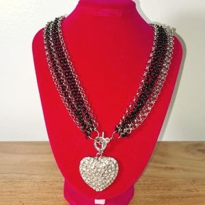 6 chain necklace with heart rhinestone pendant